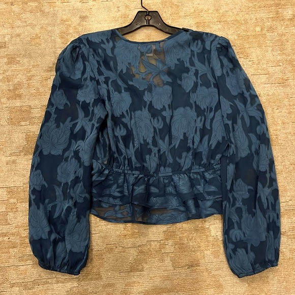 NWT BOG Collective blouse. Sheer clipped jacquard- deep turquoise Large Juniors - Picture 4 of 8